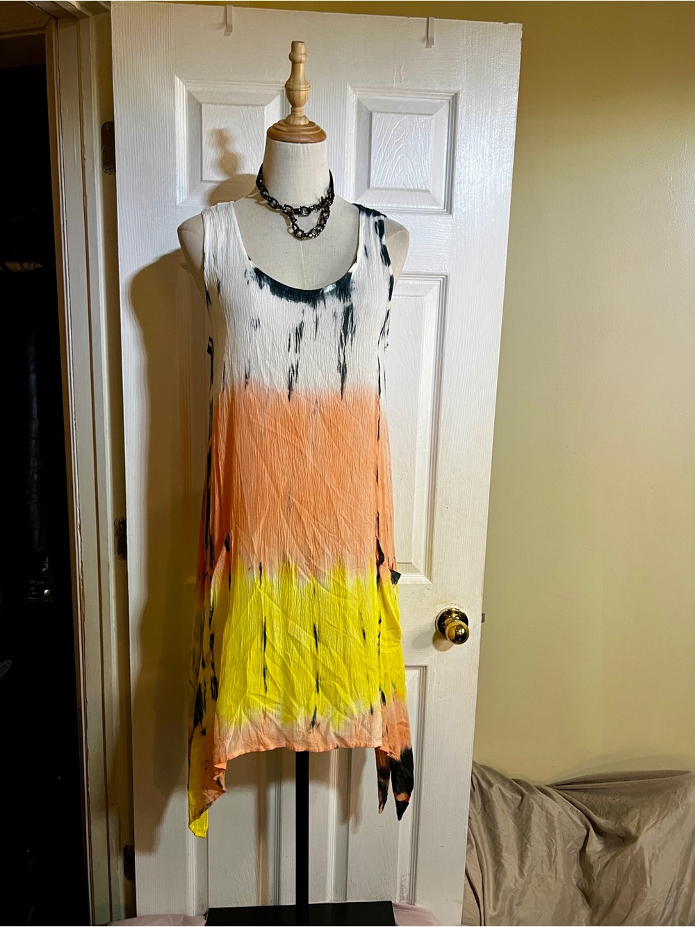 Raya Sun Wms Cotton Gauze Tie Dye Ombré Asymmetric Jumper Boho Festival Dress M